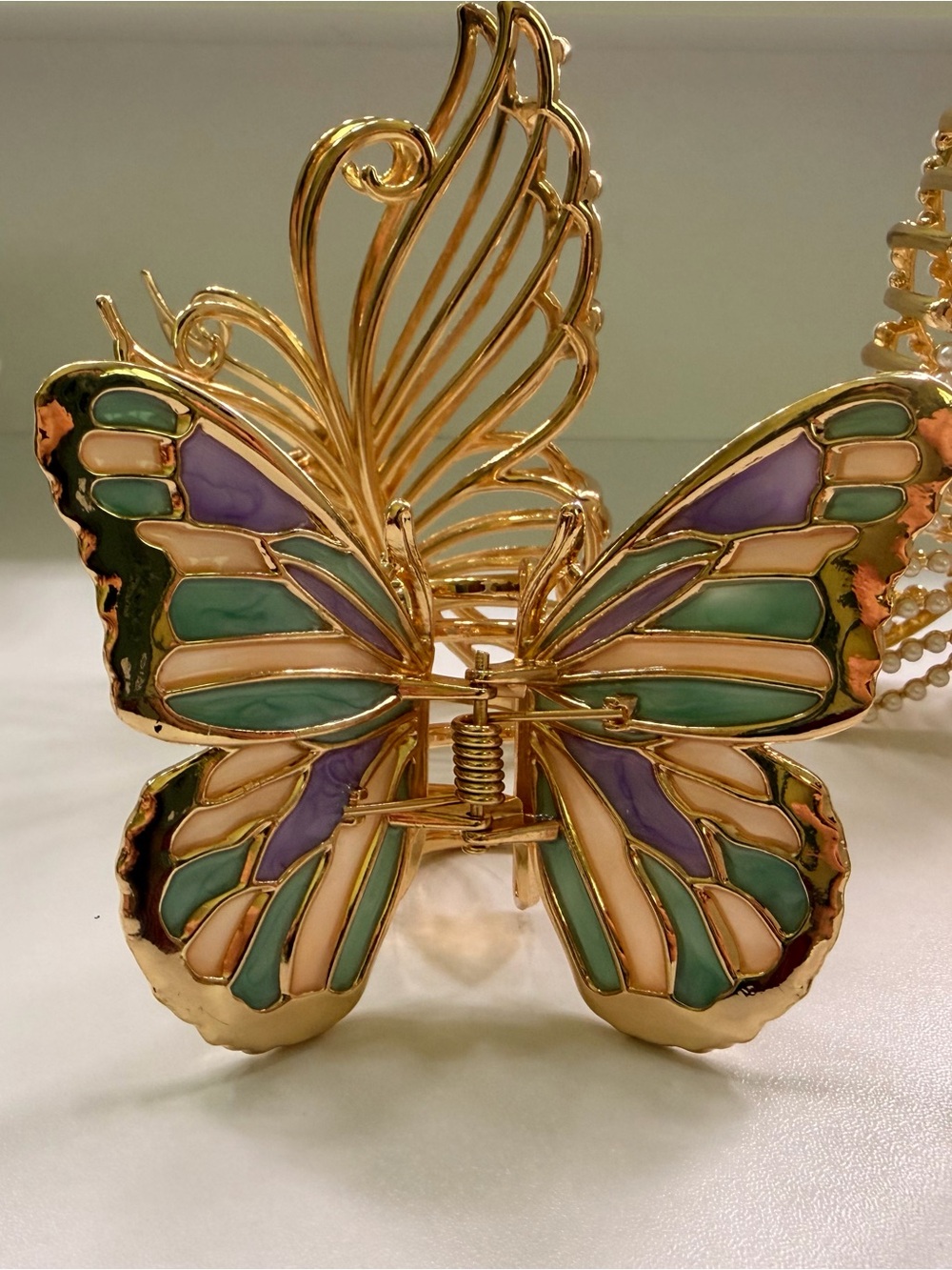 Gold Butterfly Hair Clips with Pastel Inlay (Set of 4) - Picture 3 of 7